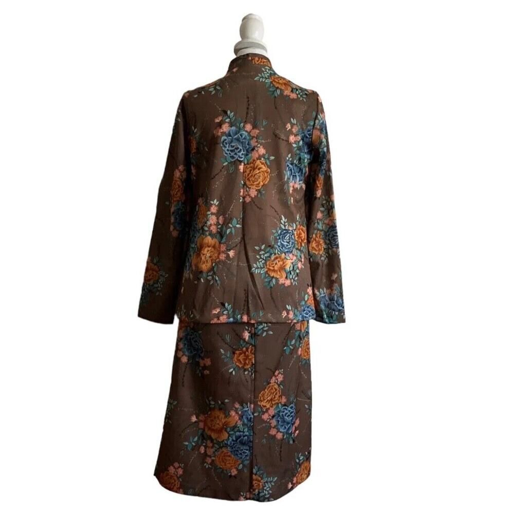 Vintage 1970s Sears Dress Cardigan Taupe Floral 2 Piece Set Maxi US Size 10 - Picture 3 of 16